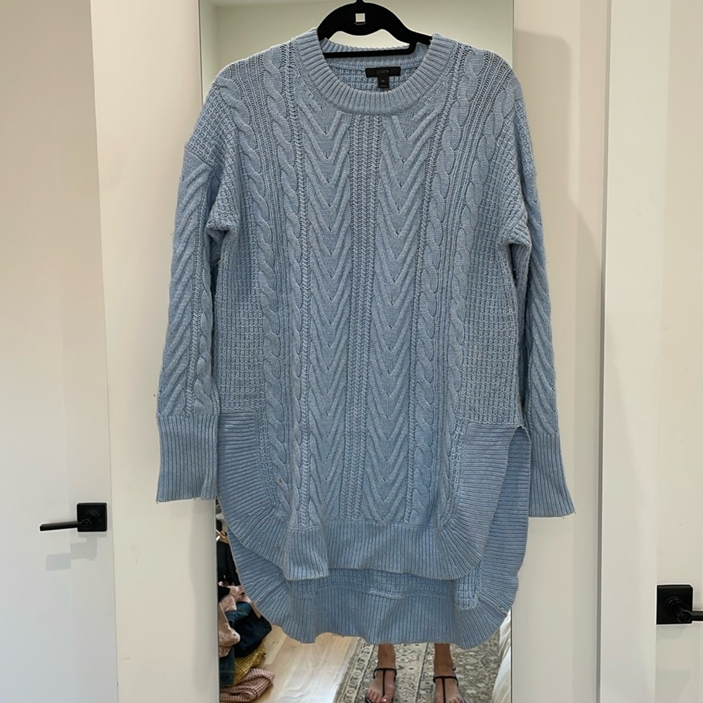 Jcrew light blue oversized crewneck cable knit sweater size XS